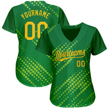 Load image into Gallery viewer, Custom Neon Green Gold-Kelly Green 3D Pattern Design Authentic Baseball Jersey

