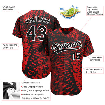 Custom Red Black-White 3D Pattern Design Authentic Baseball Jersey