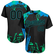 Load image into Gallery viewer, Custom Black Black Teal-Light Blue 3D Pattern Design Authentic Baseball Jersey
