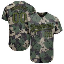 Load image into Gallery viewer, Custom Camo Olive-Black 3D Pattern Design Authentic Salute To Service Baseball Jersey
