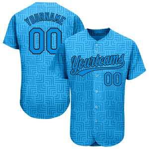 Custom Blue Blue-Black 3D Pattern Design Authentic Baseball Jersey