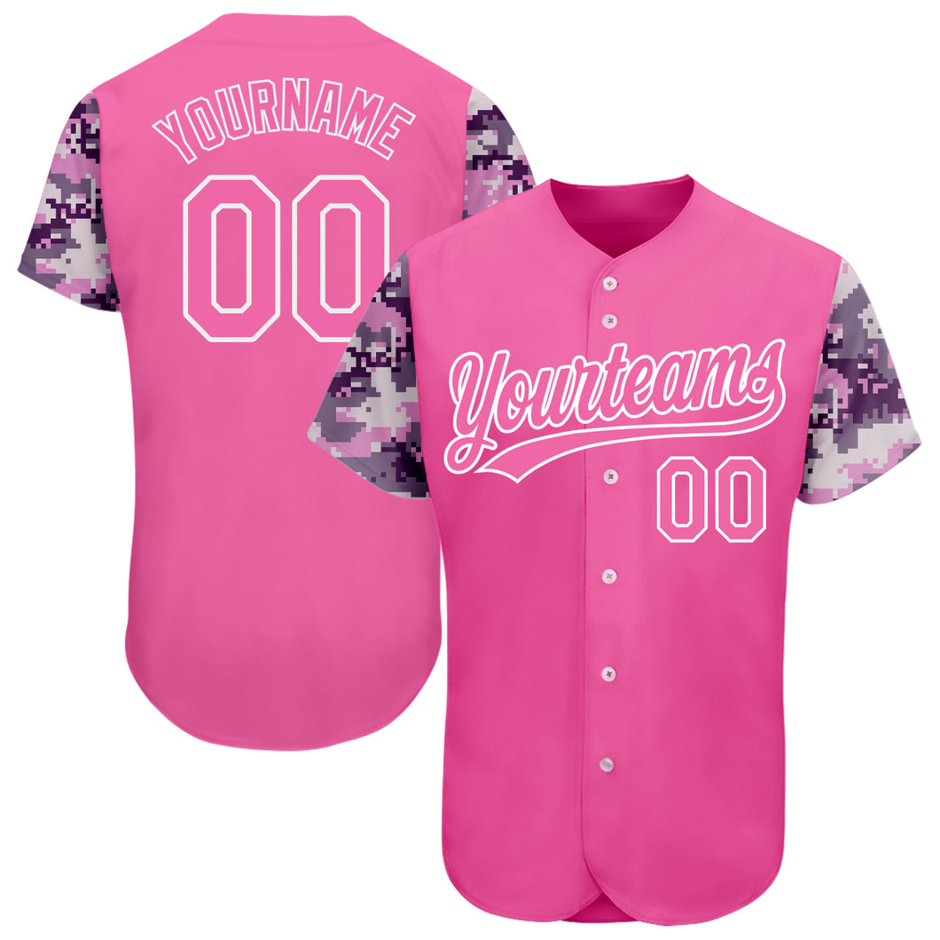 Custom Pink Pink-Camo 3D Pattern Design Authentic Baseball Jersey