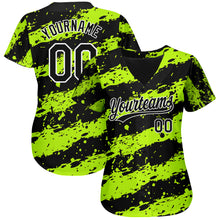 Load image into Gallery viewer, Custom Neon Green Black-White 3D Pattern Design Authentic Baseball Jersey
