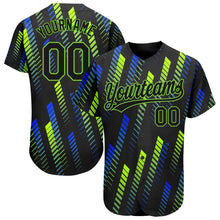 Load image into Gallery viewer, Custom Black Black Neon Green-Royal 3D Pattern Design Authentic Baseball Jersey
