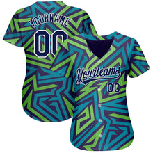 Load image into Gallery viewer, Custom Teal Navy-Kelly Green 3D Pattern Design Authentic Baseball Jersey
