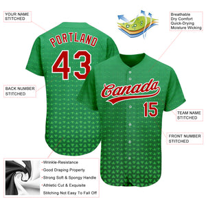Custom Kelly Green Red-White 3D Pattern Design Authentic Baseball Jersey