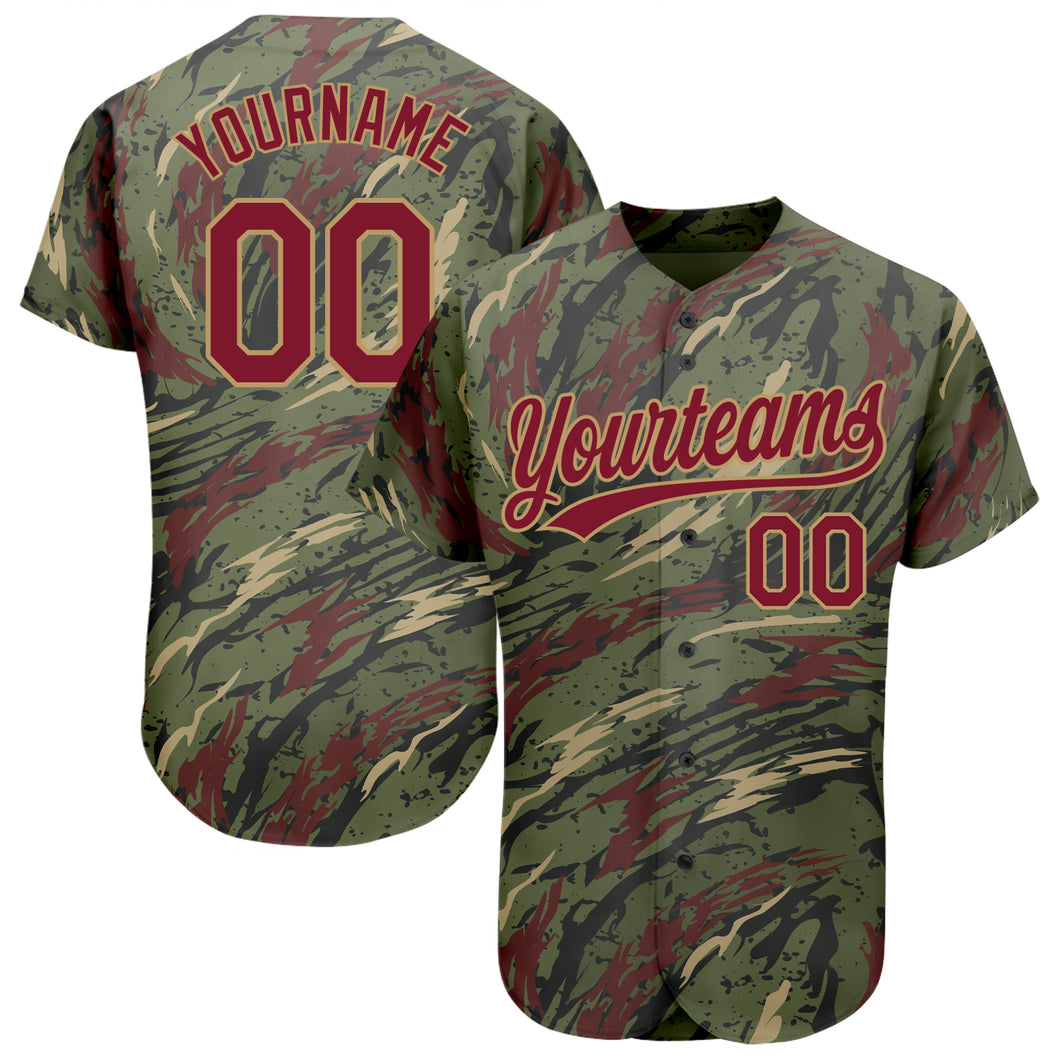 Custom Olive Crimson-Old Gold 3D Pattern Design Authentic Salute To Service Baseball Jersey