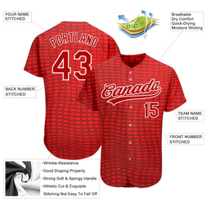 Custom Red Red-White 3D Pattern Design Authentic Baseball Jersey