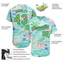 Load image into Gallery viewer, Custom Lakes Blue Neon Green-Royal 3D Pattern Design Beach Hawaii Palm Trees And Flamingo Authentic Baseball Jersey
