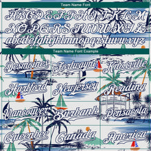 Load image into Gallery viewer, Custom White Navy 3D Pattern Design Hawaii Palm Trees Island And Sailboat Authentic Baseball Jersey
