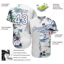 Load image into Gallery viewer, Custom White Navy 3D Pattern Design Hawaii Palm Trees Island And Sailboat Authentic Baseball Jersey

