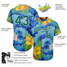 Load image into Gallery viewer, Custom White Kelly Green 3D Pattern Design Beach Hawaii Palm Trees And Flowers Authentic Baseball Jersey
