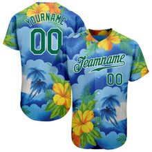 Load image into Gallery viewer, Custom White Kelly Green 3D Pattern Design Beach Hawaii Palm Trees And Flowers Authentic Baseball Jersey
