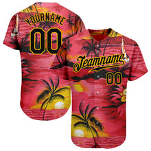 Load image into Gallery viewer, Custom Red Black-Yellow 3D Pattern Design Sun Beach Hawaii Palm Trees Authentic Baseball Jersey
