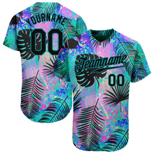 Load image into Gallery viewer, Custom Teal Black 3D Pattern Design Hawaii Palm Leaves Authentic Baseball Jersey
