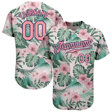 Load image into Gallery viewer, Custom White Medium Pink-Navy 3D Pattern Design Hawaii Palm Leaves And Flowers Authentic Baseball Jersey
