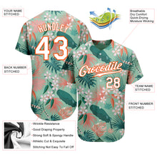 Load image into Gallery viewer, Custom Teal White-Orange 3D Pattern Design Hawaii Palm Leaves And Flowers Authentic Baseball Jersey

