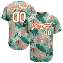 Load image into Gallery viewer, Custom Teal White-Orange 3D Pattern Design Hawaii Palm Leaves And Flowers Authentic Baseball Jersey
