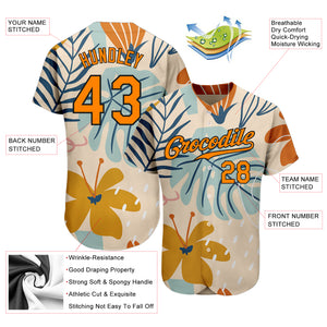 Custom Cream Bay Orange-Black 3D Pattern Design Hawaii Palm Leaves And Flowers Authentic Baseball Jersey