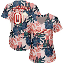 Load image into Gallery viewer, Custom Cream Red 3D Pattern Design Hawaii Palm Leaves And Flowers Authentic Baseball Jersey
