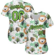 Load image into Gallery viewer, Custom White Neon Green-Black 3D Pattern Design Hawaii Palm Leaves And Lions Authentic Baseball Jersey
