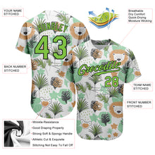 Load image into Gallery viewer, Custom White Neon Green-Black 3D Pattern Design Hawaii Palm Leaves And Lions Authentic Baseball Jersey
