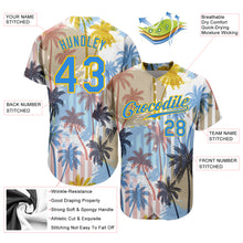 Load image into Gallery viewer, Custom White Electric Blue-Yellow 3D Pattern Design Hawaii Coconut Palms Authentic Baseball Jersey
