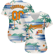 Load image into Gallery viewer, Custom Cream Bay Orange-Olive 3D Pattern Design Beach Coconut Palms Island And Sailboat Authentic Baseball Jersey
