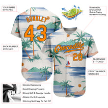 Load image into Gallery viewer, Custom Cream Bay Orange-Olive 3D Pattern Design Beach Coconut Palms Island And Sailboat Authentic Baseball Jersey
