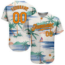 Load image into Gallery viewer, Custom Cream Bay Orange-Olive 3D Pattern Design Beach Coconut Palms Island And Sailboat Authentic Baseball Jersey
