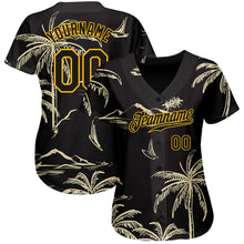 Load image into Gallery viewer, Custom Black Gold 3D Pattern Design Hawaii Palm Trees Island And Sailboat Authentic Baseball Jersey
