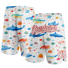 Load image into Gallery viewer, Custom White Red 3D Pattern Whale And Fish Authentic Basketball Shorts
