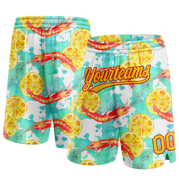 Custom White Yellow-Red 3D Pattern Lobster And Lemon Authentic Basketball Shorts