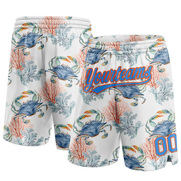 Custom White Powder Blue-Orange 3D Pattern Coral And Crab Authentic Basketball Shorts