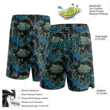 Load image into Gallery viewer, Custom Black Black-Teal 3D Pattern Whale And Fish Authentic Basketball Shorts
