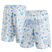 Load image into Gallery viewer, Custom White Light Blue 3D Pattern Starfishs And Shells Authentic Basketball Shorts
