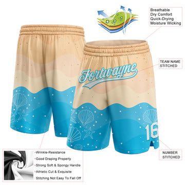 Custom Cream White-Lakes Blue 3D Pattern Beach Authentic Basketball Shorts