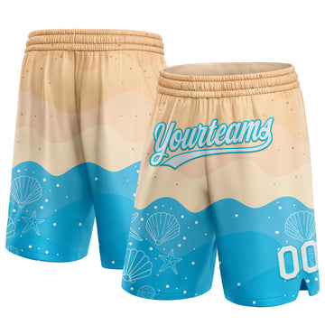Custom Cream White-Lakes Blue 3D Pattern Beach Authentic Basketball Shorts