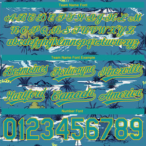 Custom Navy Teal-Yellow 3D Pattern Hawaii Palm Trees And Island Authentic Basketball Shorts