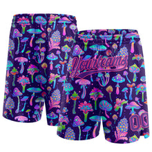 Load image into Gallery viewer, Custom Black Purple-Pink 3D Pattern Colorful Flowers And Mushrooms Psychedelic Hallucination Authentic Basketball Shorts
