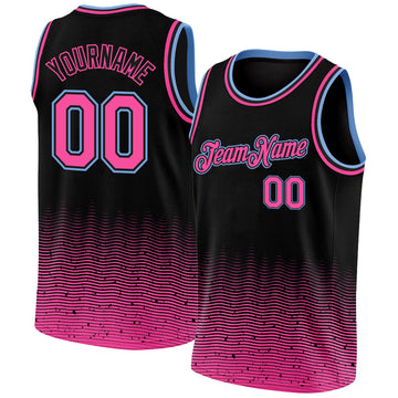 Custom Black Pink-Light Blue Fade Fashion Authentic City Edition Basketball Jersey
