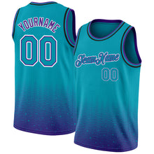 Load image into Gallery viewer, Custom Teal Purple-White Fade Fashion Authentic City Edition Basketball Jersey
