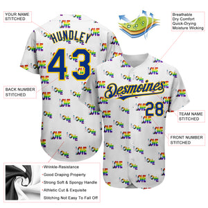 Custom Rainbow For Pride Month Love Is Love LGBT 3D Authentic Baseball Jersey