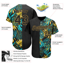 Load image into Gallery viewer, Custom Black Old Gold 3D Pattern Design Hawaii Tropical Palm Leaves Authentic Baseball Jersey
