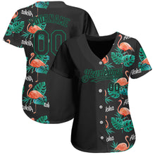 Load image into Gallery viewer, Custom Black Kelly Green 3D Pattern Design Hawaii Flamingos And Leaves Authentic Baseball Jersey
