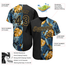Load image into Gallery viewer, Custom Black Old Gold 3D Pattern Design Hawaii Tropical Leaves Authentic Baseball Jersey
