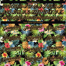 Load image into Gallery viewer, Custom Black Old Gold 3D Pattern Design Hawaii Tropical Pineapples, Palm Leaves And Flowers Authentic Baseball Jersey
