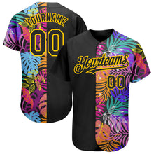 Load image into Gallery viewer, Custom Black Yellow 3D Pattern Design Hawaii Tropical Palm Trees Authentic Baseball Jersey
