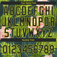 Load image into Gallery viewer, Custom Black Neon Yellow 3D Pattern Design Hawaii Tropical Palm Leaves With Orchids Authentic Baseball Jersey
