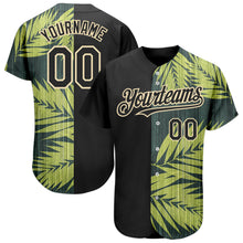 Load image into Gallery viewer, Custom Black City Cream 3D Pattern Design Hawaii Tropical Palm Leaves Authentic Baseball Jersey
